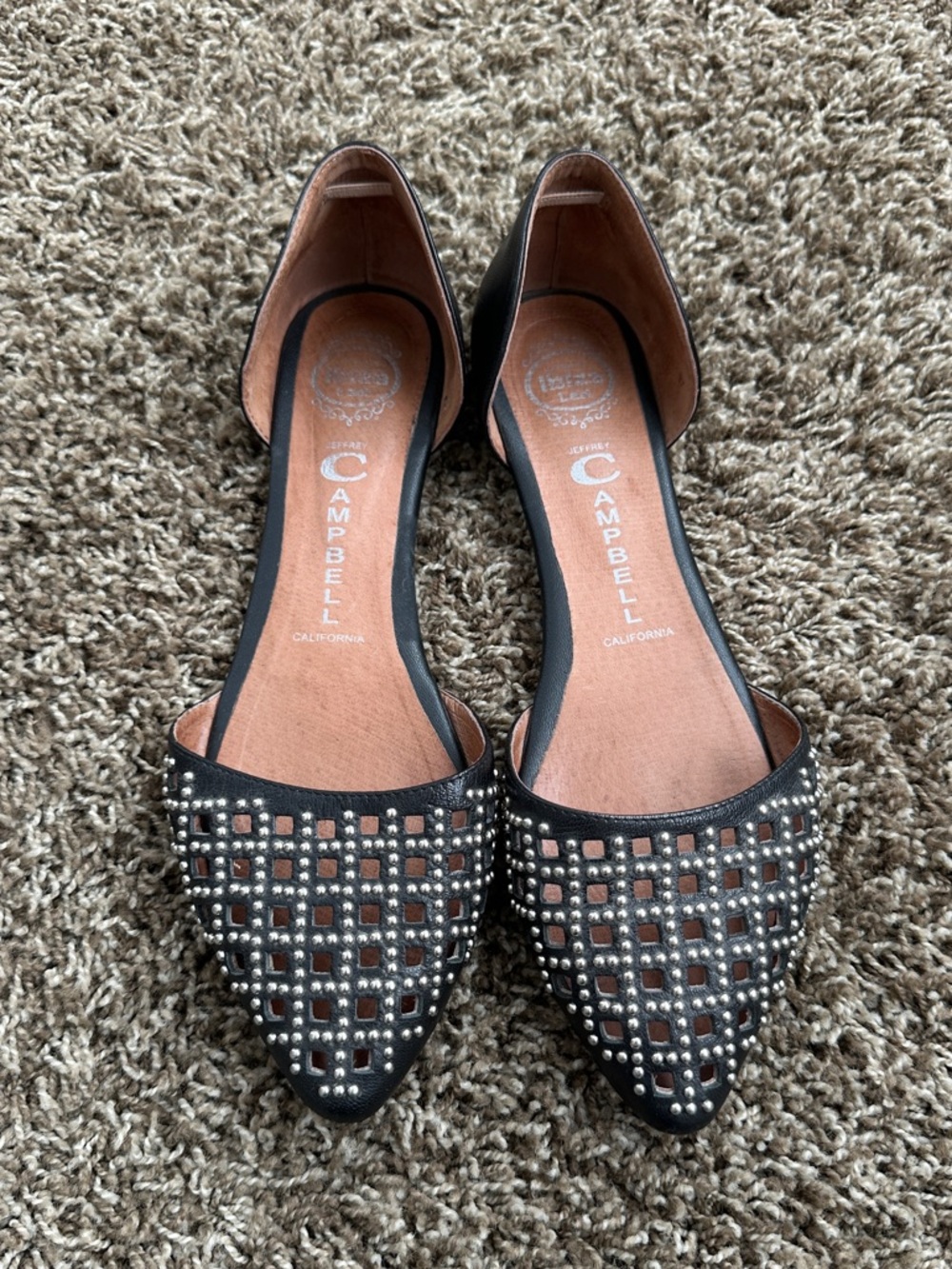 Jeffrey Campbell Black Studded Pointed Toe Flats Size 8